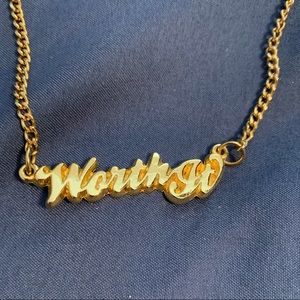 Worth It Justin Bieber inspired script gold costume necklace